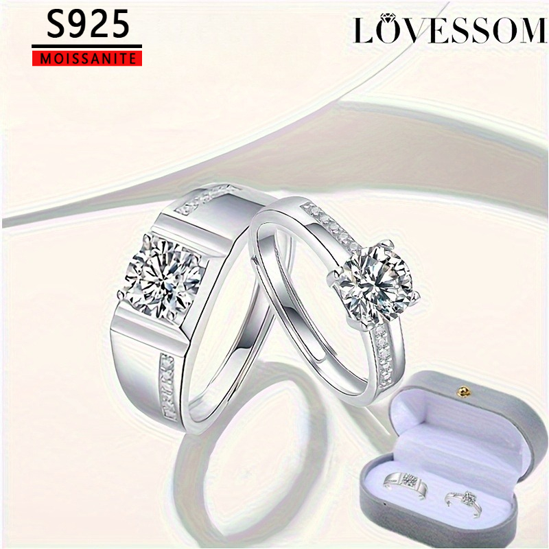 Couple's 925 Silver 1-Carat Moissanite Engagement Rings